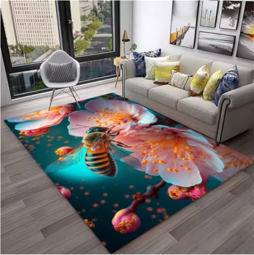 GNALEIEOG Niedlicher 3D-Teppich mit Bienen-Honigbiene, Insekten-Cartoon, für Sofa, Fußmatte, Dekoration, rutschfeste Bodenmatte, 120 x 180 cm von GNALEIEOG