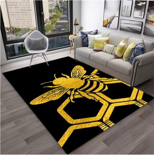 GNALEIEOG Niedlicher 3D-Teppich mit Bienen-Honigbiene, Insekten-Cartoon, für Sofa, Fußmatte, Dekoration, rutschfeste Bodenmatte, 120 x 180 cm von GNALEIEOG