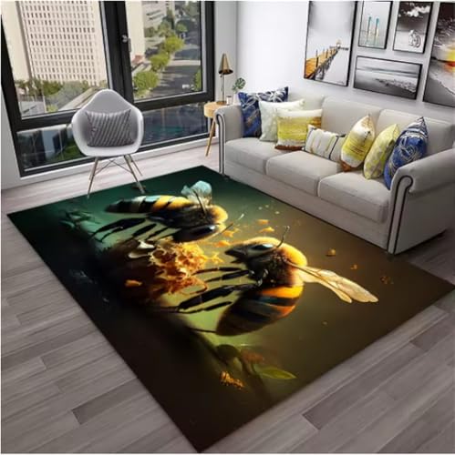 GNALEIEOG Niedlicher 3D-Teppich mit Bienen-Honigbiene, Insekten-Cartoon, für Sofa, Fußmatte, Dekoration, rutschfeste Bodenmatte, 140 x 200 cm von GNALEIEOG