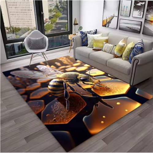 GNALEIEOG Niedlicher 3D-Teppich mit Bienen-Honigbiene, Insekten-Cartoon, für Sofa, Fußmatte, Dekoration, rutschfeste Bodenmatte, 140 x 200 cm von GNALEIEOG