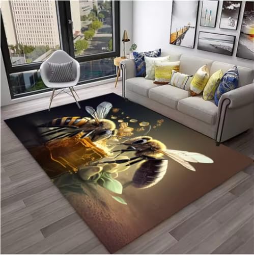 GNALEIEOG Niedlicher 3D-Teppich mit Bienen-Honigbiene, Insekten-Cartoon, für Sofa, Fußmatte, Dekoration, rutschfeste Bodenmatte, 160 x 230 cm von GNALEIEOG
