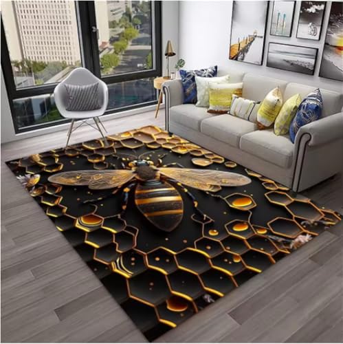 GNALEIEOG Niedlicher 3D-Teppich mit Bienen-Honigbiene, Insekten-Cartoon, für Sofa, Fußmatte, Dekoration, rutschfeste Bodenmatte, 200 x 300 cm von GNALEIEOG