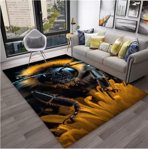 GNALEIEOG Niedlicher 3D-Teppich mit Bienen-Honigbiene, Insekten-Cartoon, für Sofa, Fußmatte, Dekoration, rutschfeste Bodenmatte, 80 x 120 cm von GNALEIEOG