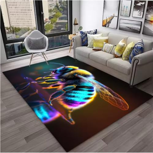 GNALEIEOG Niedlicher 3D-Teppich mit Bienen-Honigbiene, Insekten-Cartoon, für Sofa, Fußmatte, Dekoration, rutschfeste Bodenmatte, 80 x 150 cm von GNALEIEOG