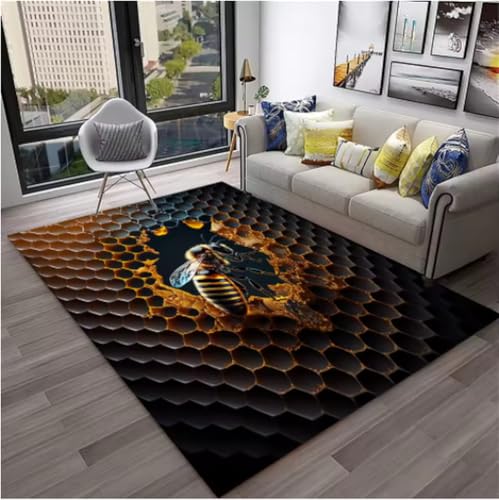 GNALEIEOG Niedlicher 3D-Teppich mit Bienen-Honigbiene, Insekten-Cartoon, für Sofa, Fußmatte, Dekoration, rutschfeste Bodenmatte, 80 x 150 cm von GNALEIEOG