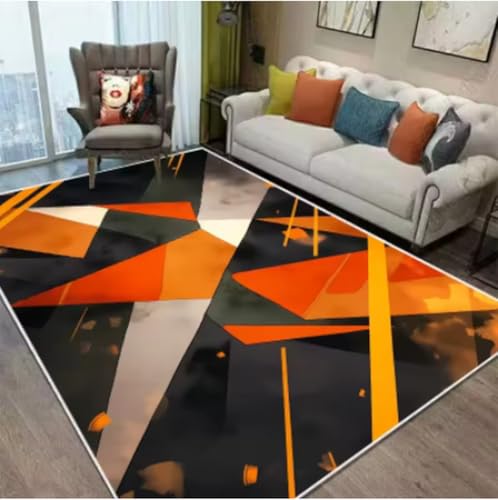GNALEIEOG Teppich, orange/schwarz, geometrisch, für Wohnzimmer, Bodenmatte, rutschfest, für Schlafzimmer, Heimdekoration, 140 x 200 cm GNALEIEOG Teppich, orange/schwarz, geometrisch, für Wohnzimmer, Bodenmatte, rutschfest, für Schlafzimmer, Heimdekoration, 140 x 200 cm von GNALEIEOG