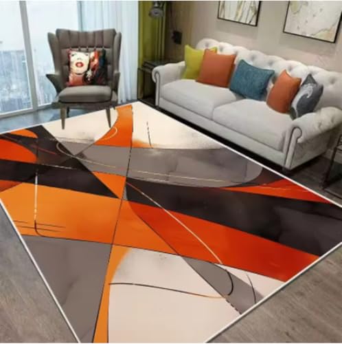 GNALEIEOG Teppich, orange-schwarz, geometrisch, für Wohnzimmer, Bodenmatte, rutschfest, für Schlafzimmer, Heimdekoration, 100 x 160 cm GNALEIEOG Teppich, orange-schwarz, geometrisch, für Wohnzimmer, Bodenmatte, rutschfest, für Schlafzimmer, Heimdekoration, 100 x 160 cm von GNALEIEOG