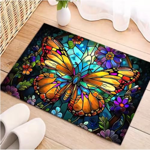 GNALEIEOG Teppich Outdoor-Matte Buntglas Schmetterling Matte Eingangsbereich Küche Farben Home Decor 200x300cm GNALEIEOG Teppich Outdoor-Matte Buntglas Schmetterling Matte Eingangsbereich Küche Farben Home Decor 200x300cm von GNALEIEOG