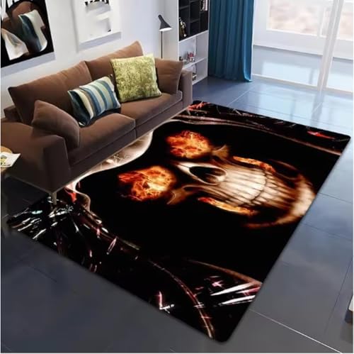 GNALEIEOG Teppich mit Flammen-Totenkopf-Aufdruck, Heimdekoration, Küchenteppich, rutschfest, Badezimmer-Bodenmatte, Fußmatte, 60 × 90 cm von GNALEIEOG