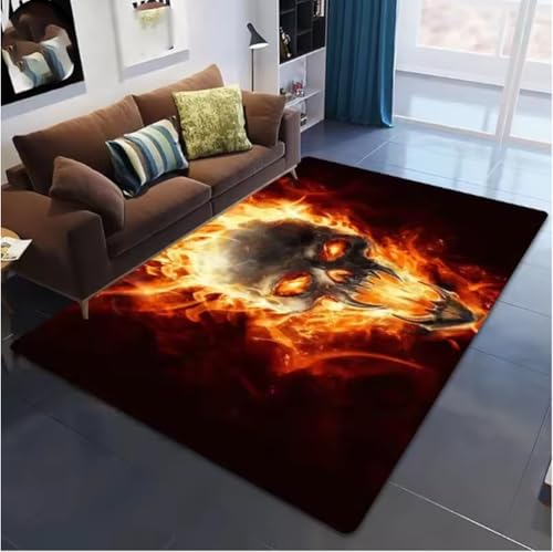 GNALEIEOG Teppich mit Flammenschädel-Aufdruck, Heimdekoration, Küchenteppich, rutschfeste Badezimmer-Bodenmatte, Fußmatte, 140 × 200 cm GNALEIEOG Teppich mit Flammenschädel-Aufdruck, Heimdekoration, Küchenteppich, rutschfeste Badezimmer-Bodenmatte, Fußmatte, 140 × 200 cm von GNALEIEOG