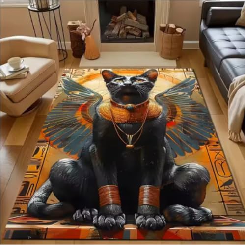GNALEIEOG Teppich mit Katzenmotiv aus der ägyptischen Mythologie, rutschfeste Bodenmatte für Schlafzimmer, Teppiche, 120 x 180 cm GNALEIEOG Teppich mit Katzenmotiv aus der ägyptischen Mythologie, rutschfeste Bodenmatte für Schlafzimmer, Teppiche, 120 x 180 cm von GNALEIEOG