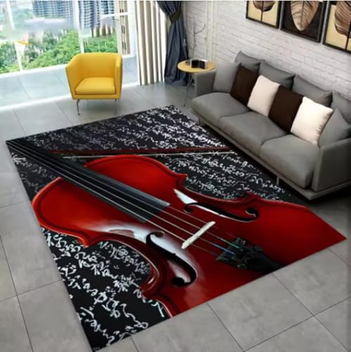 GNALEIEOG Teppich mit Musikinstrumenten-Gitarrenmuster, Wohnzimmer-Bodenmatte, 100 x 160 cm GNALEIEOG Teppich mit Musikinstrumenten-Gitarrenmuster, Wohnzimmer-Bodenmatte, 100 x 160 cm von GNALEIEOG