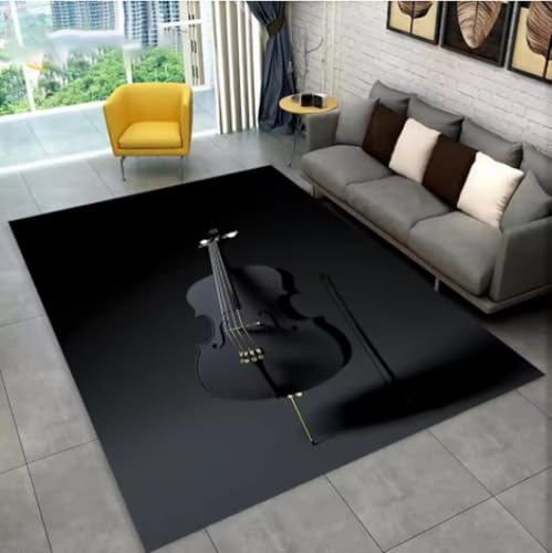 GNALEIEOG Teppich mit Musikinstrumenten-Gitarrenmuster, Wohnzimmer-Bodenmatte, 100 x 160 cm von GNALEIEOG