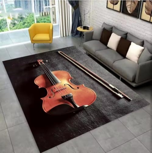 GNALEIEOG Teppich mit Musikinstrumenten-Gitarrenmuster, Wohnzimmer-Bodenmatte, 140 x 200 cm von GNALEIEOG