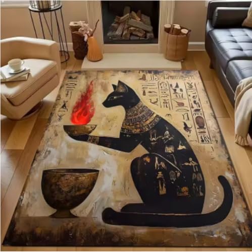 GNALEIEOG Teppich mit schwarzer Katze aus der ägyptischen Mythologie, rutschfeste Bodenmatte für Schlafzimmer, Teppiche, 120 x 180 cm GNALEIEOG Teppich mit schwarzer Katze aus der ägyptischen Mythologie, rutschfeste Bodenmatte für Schlafzimmer, Teppiche, 120 x 180 cm von GNALEIEOG