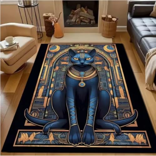 GNALEIEOG Teppich mit schwarzer Katze aus der ägyptischen Mythologie, rutschfeste Bodenmatte für Schlafzimmer, Teppiche, 120 x 180 cm GNALEIEOG Teppich mit schwarzer Katze aus der ägyptischen Mythologie, rutschfeste Bodenmatte für Schlafzimmer, Teppiche, 120 x 180 cm von GNALEIEOG