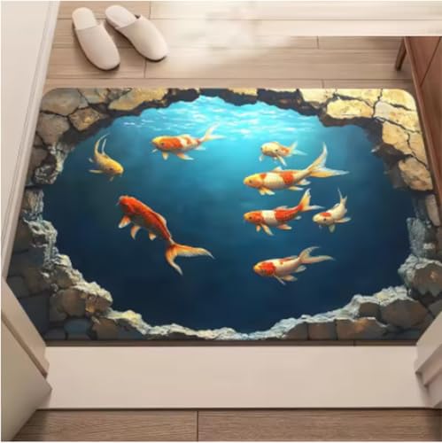 GNALEIEOG rutschfeste Fußmatte mit lebendigem Koi-Fisch-Motiv, Bodenmatte, für drinnen und draußen, für Badezimmer, Wohnzimmer, Dekoration, 120 x 180 cm GNALEIEOG rutschfeste Fußmatte mit lebendigem Koi-Fisch-Motiv, Bodenmatte, für drinnen und draußen, für Badezimmer, Wohnzimmer, Dekoration, 120 x 180 cm von GNALEIEOG