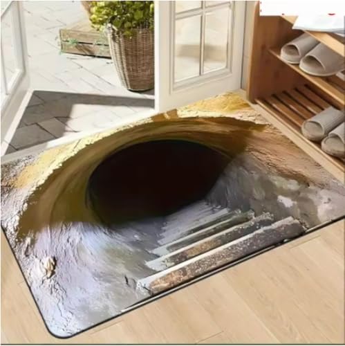 GNALEIEOG rutschfeste Fußmatte mit optischem Täuschungs-Tunnelgrubenmuster, 2D-gedruckte Fußmatte im Landhausstil, Heimdekoration, 80 × 120 cm von GNALEIEOG