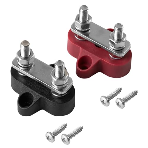 Dual Anschlussbolzen M6,Sammelschiene,Batterie Abzweig,KFZ Masse Verteiler,Klemmen Sammelschiene,Camper Stromschiene,Terminal Bus Bar Busbar Power Terminal Block,M6,Je ein Paar Rot und Schwarz von GNAUMORE