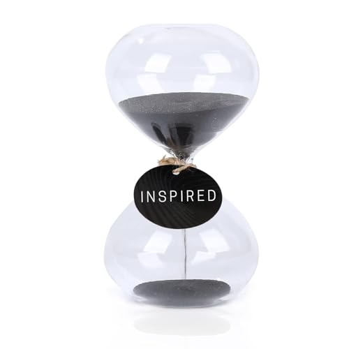GNEGNI LIFE Fluffige Bauchige Form Sanduhr –Schwarzer Sand, Glas Deko Sanduhren, Kleine 3-Minuten-Sanduhr für Zuhause, Schreibtisch, Büro, Schule, Hochzeitsdeko(Schwarz 3-Minuten-Sanduhr) von GNEGNI LIFE