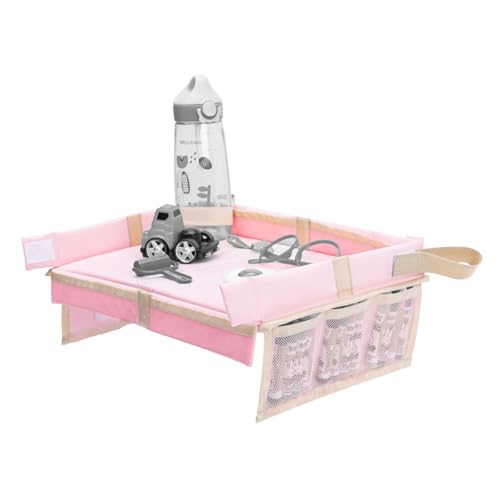 GNEGNI LIFE Kinder Knietablett Reisetisch,Auto Kindertisch Reisetablett mit Schreibtafel und praktischen Taschen,Leicht Kinder Spielen Snack Seat Organizer (Rosa) von GNEGNI LIFE