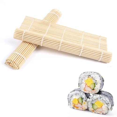 GNHG 2 Stücke Bambus Sushi Rollen,Sushi Matte,Bambusmatte,24 * 24cm Sushi Rollmatte im Japanischen Stil,Anfänger DIY Bambus Rollmatte,Für Küchen Japanische Restaurants Sushi Liebhaber von GNHG