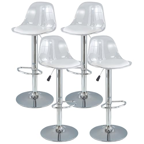 GNIUBBDB Barhocker 2/4/6er-Set, drehbare Theken-Barhocker mit Rückenlehne, Verstellbarer transparenter Barhocker, moderner armloser Frühstücksbarstuhl für die Küche C,4 Set von GNIUBBDB