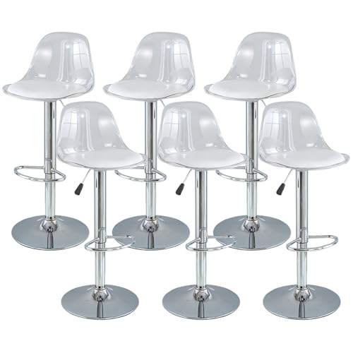 GNIUBBDB Barhocker 2/4/6er-Set, drehbare Theken-Barhocker mit Rückenlehne, Verstellbarer transparenter Barhocker, moderner armloser Frühstücksbarstuhl für die Küche C,6 Set von GNIUBBDB