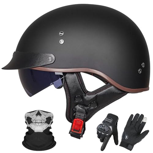 GNIUBBDB Halbhelm für Motorradfahrer im Deutschen Stil mit offenem Gesicht – ECE 22.06-zugelassen, ausgestattet mit Sonnenblende für Erwachsene Männer und Frauen B,M (55-56cm) von GNIUBBDB