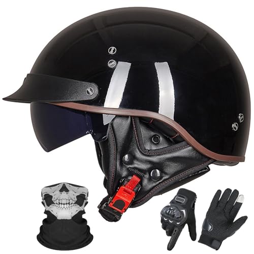 GNIUBBDB Halbhelm für Motorradfahrer im Deutschen Stil mit offenem Gesicht – ECE 22.06-zugelassen, ausgestattet mit Sonnenblende für Erwachsene Männer und Frauen D,XL (59-60cm) von GNIUBBDB