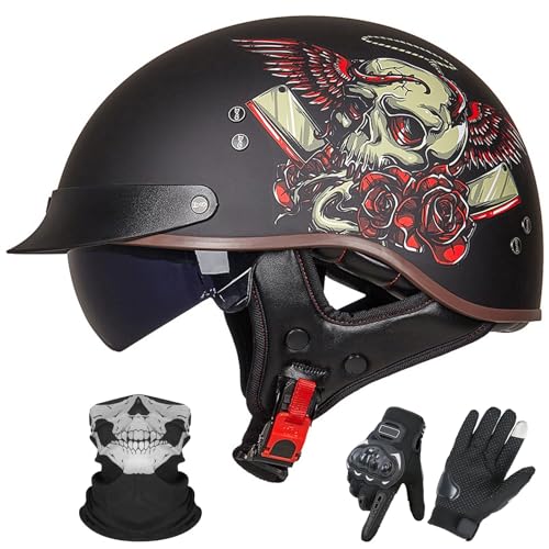 GNIUBBDB Halbhelm für Motorradfahrer im Deutschen Stil mit offenem Gesicht – ECE 22.06-zugelassen, ausgestattet mit Sonnenblende für Erwachsene Männer und Frauen E,M (55-56cm) von GNIUBBDB