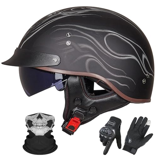 GNIUBBDB Halbhelm für Motorradfahrer im Deutschen Stil mit offenem Gesicht – ECE 22.06-zugelassen, ausgestattet mit Sonnenblende für Erwachsene Männer und Frauen F,XXL (61-62cm) von GNIUBBDB