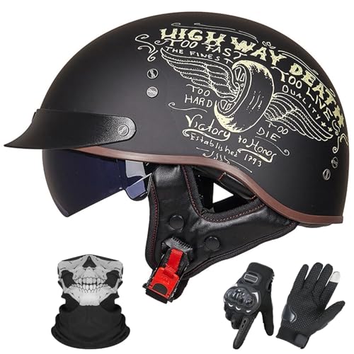GNIUBBDB Halbhelm für Motorradfahrer im Deutschen Stil mit offenem Gesicht – ECE 22.06-zugelassen, ausgestattet mit Sonnenblende für Erwachsene Männer und Frauen G,L (57-58cm) von GNIUBBDB