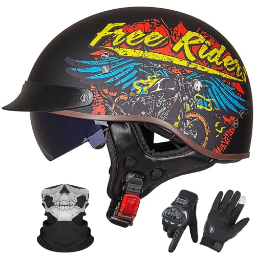 GNIUBBDB Halbhelm für Motorradfahrer im Deutschen Stil mit offenem Gesicht – ECE 22.06-zugelassen, ausgestattet mit Sonnenblende für Erwachsene Männer und Frauen H,XL (59-60cm) von GNIUBBDB