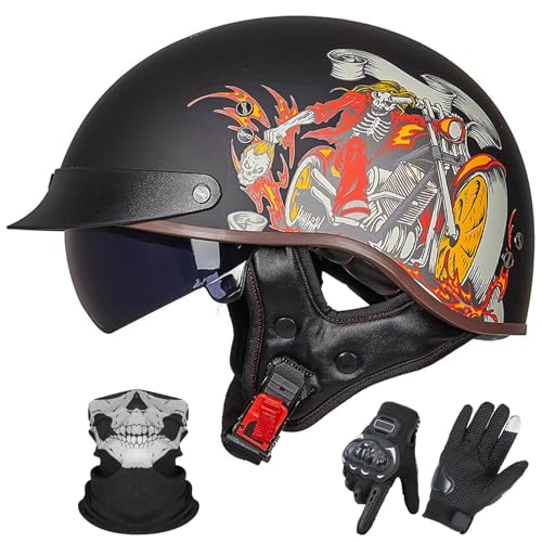 GNIUBBDB Halbhelm für Motorradfahrer im Deutschen Stil mit offenem Gesicht – ECE 22.06-zugelassen, ausgestattet mit Sonnenblende für Erwachsene Männer und Frauen I,XL (59-60cm) von GNIUBBDB