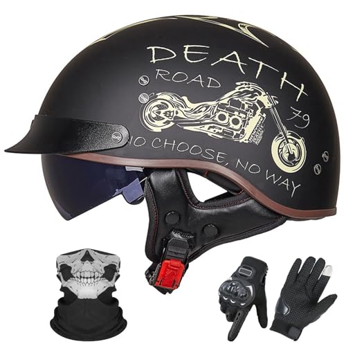 GNIUBBDB Halbhelm für Motorradfahrer im Deutschen Stil mit offenem Gesicht – ECE 22.06-zugelassen, ausgestattet mit Sonnenblende für Erwachsene Männer und Frauen J,XL (59-60cm) von GNIUBBDB