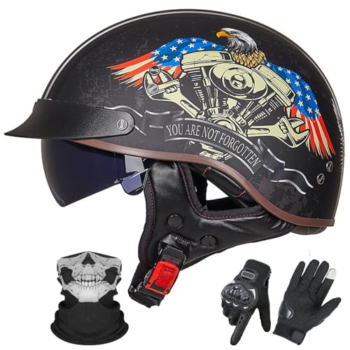 GNIUBBDB Halbhelm für Motorradfahrer im Deutschen Stil mit offenem Gesicht – ECE 22.06-zugelassen, ausgestattet mit Sonnenblende für Erwachsene Männer und Frauen K,XXL (61-62cm) von GNIUBBDB