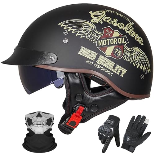 GNIUBBDB Halbhelm für Motorradfahrer im Deutschen Stil mit offenem Gesicht – ECE 22.06-zugelassen, ausgestattet mit Sonnenblende für Erwachsene Männer und Frauen M,L (57-58cm) von GNIUBBDB