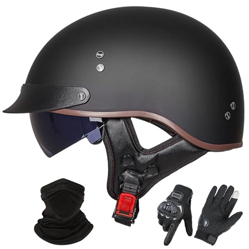 GNIUBBDB Motorrad-Jethelm im Deutschen Stil – ECE 22.06-zugelassen, Halbhelm mit offenem Gesicht und Sonnenblende, geeignet für Erwachsene Männer und Frauen B,XL (59-60cm) von GNIUBBDB
