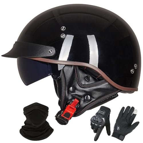 GNIUBBDB Motorrad-Jethelm im Deutschen Stil – ECE 22.06-zugelassen, Halbhelm mit offenem Gesicht und Sonnenblende, geeignet für Erwachsene Männer und Frauen D,XXL (61-62cm) von GNIUBBDB