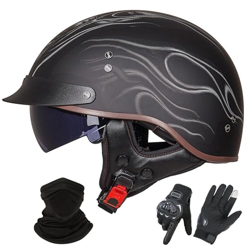 GNIUBBDB Motorrad-Jethelm im Deutschen Stil – ECE 22.06-zugelassen, Halbhelm mit offenem Gesicht und Sonnenblende, geeignet für Erwachsene Männer und Frauen F,L (57-58cm) von GNIUBBDB
