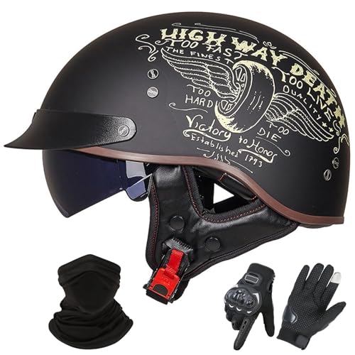 GNIUBBDB Motorrad-Jethelm im Deutschen Stil – ECE 22.06-zugelassen, Halbhelm mit offenem Gesicht und Sonnenblende, geeignet für Erwachsene Männer und Frauen G,XL (59-60cm) von GNIUBBDB