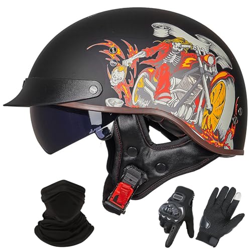GNIUBBDB Motorrad-Jethelm im Deutschen Stil – ECE 22.06-zugelassen, Halbhelm mit offenem Gesicht und Sonnenblende, geeignet für Erwachsene Männer und Frauen I,XXL (61-62cm) von GNIUBBDB