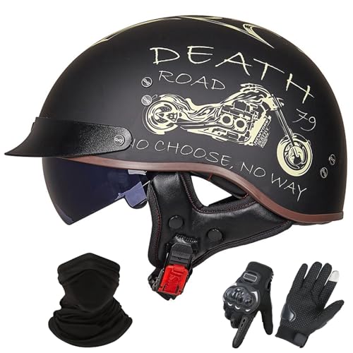 GNIUBBDB Motorrad-Jethelm im Deutschen Stil – ECE 22.06-zugelassen, Halbhelm mit offenem Gesicht und Sonnenblende, geeignet für Erwachsene Männer und Frauen J,XL (59-60cm) von GNIUBBDB