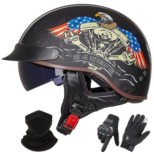 GNIUBBDB Motorrad-Jethelm im Deutschen Stil – ECE 22.06-zugelassen, Halbhelm mit offenem Gesicht und Sonnenblende, geeignet für Erwachsene Männer und Frauen K,M (55-56cm) von GNIUBBDB