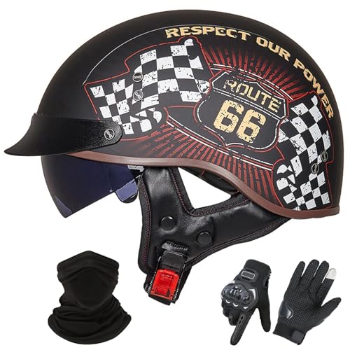 GNIUBBDB Motorrad-Jethelm im Deutschen Stil – ECE 22.06-zugelassen, Halbhelm mit offenem Gesicht und Sonnenblende, geeignet für Erwachsene Männer und Frauen L,L (57-58cm) von GNIUBBDB