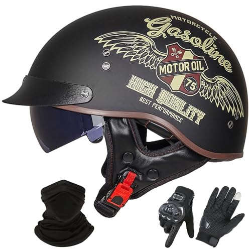 GNIUBBDB Motorrad-Jethelm im Deutschen Stil – ECE 22.06-zugelassen, Halbhelm mit offenem Gesicht und Sonnenblende, geeignet für Erwachsene Männer und Frauen M,M (55-56cm) von GNIUBBDB