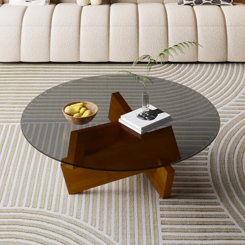 GNIUBBDB Runder Couchtisch Aus Klarem Gehärtetem Glas – Solide Holzbasis, Moderner Runder Cocktailtisch Für Die Heimdekoration Im Wohnzimmer D,70 * 70 * 31cm GNIUBBDB Runder Couchtisch Aus Klarem Gehärtetem Glas – Solide Holzbasis, Moderner Runder Cocktailtisch Für Die Heimdekoration Im Wohnzimmer D,70 * 70 * 31cm von GNIUBBDB