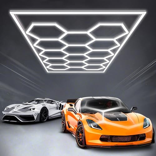 GNIUBBDB Sechseckiges LED-Garagenlicht, 6500 K, Sechseckiges Gitter, Ladenlichter, Ring-Deckenleuchte Für Garage, Werkstatt, Keller, Fitnessstudio, Lager 14 HEX von GNIUBBDB