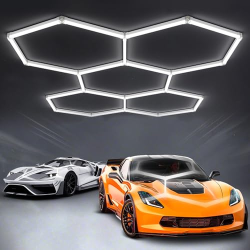 GNIUBBDB Sechseckiges LED-Garagenlicht, 6500 K, Sechseckiges Gitter, Ladenlichter, Ring-Deckenleuchte Für Garage, Werkstatt, Keller, Fitnessstudio, Lager 5 HEX von GNIUBBDB